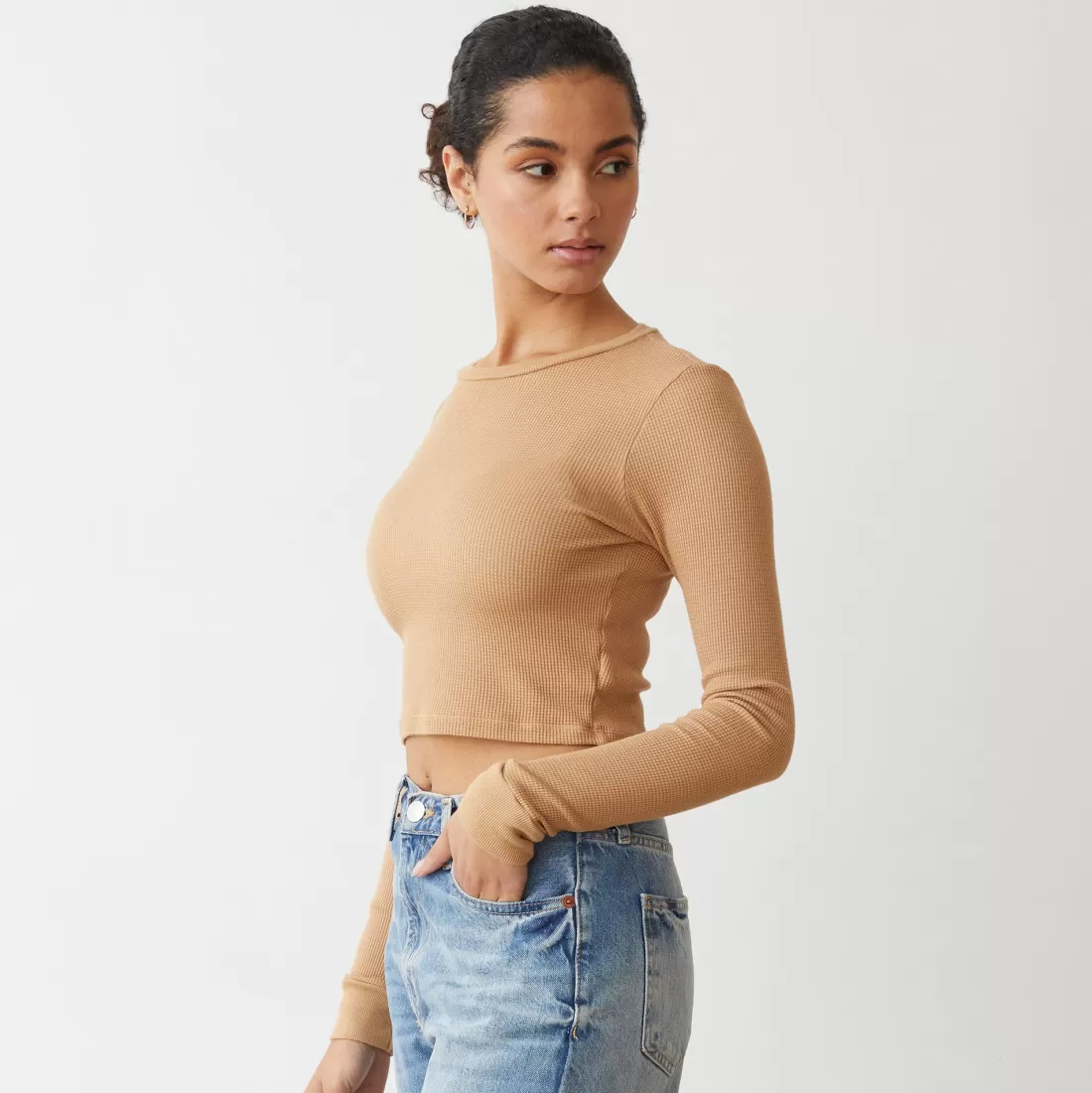 MONROW Long Sleeve*Baby Thermal Cropped Long sleeve LATTE