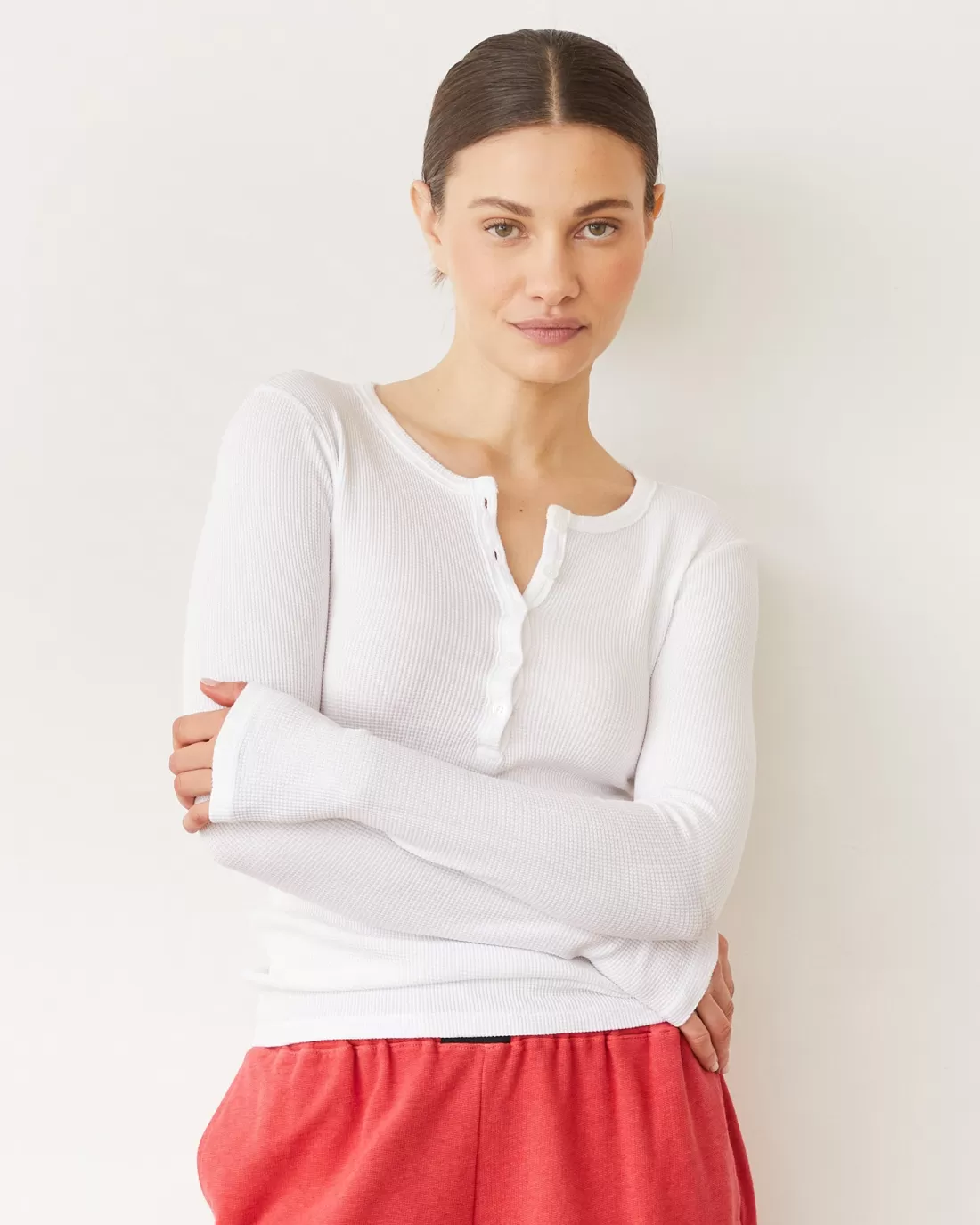MONROW Long Sleeve*Baby Thermal Henley WHITE