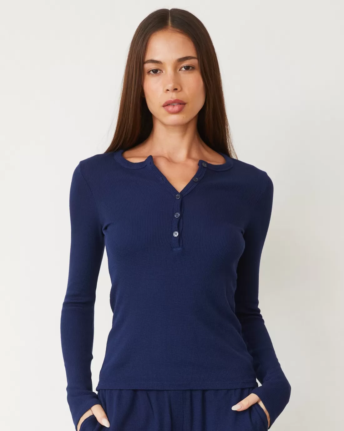 MONROW Long Sleeve*Baby Thermal Henley NAVY