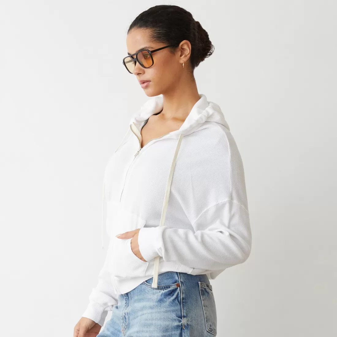 MONROW Zip-Up Hoodies*Baby Thermal Slouchy Zip Up WHITE