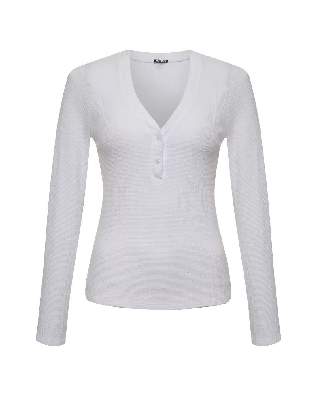 MONROW Long Sleeve*Baby Thermal V Neck Henley WHITE