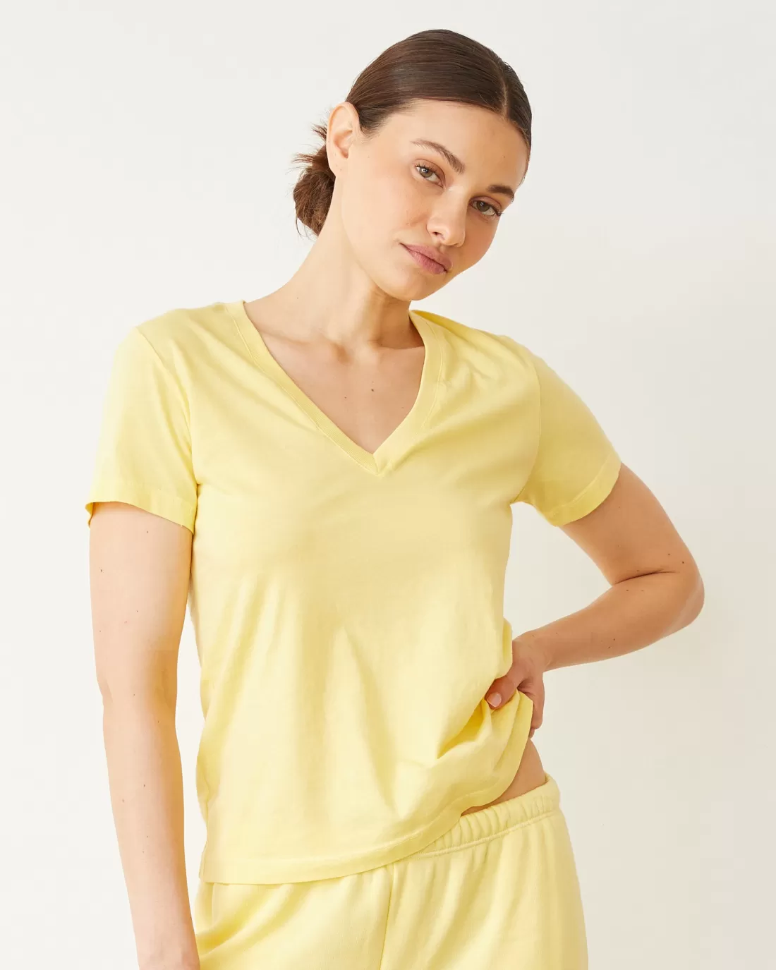 MONROW Tees*Basic V Neck LEMON
