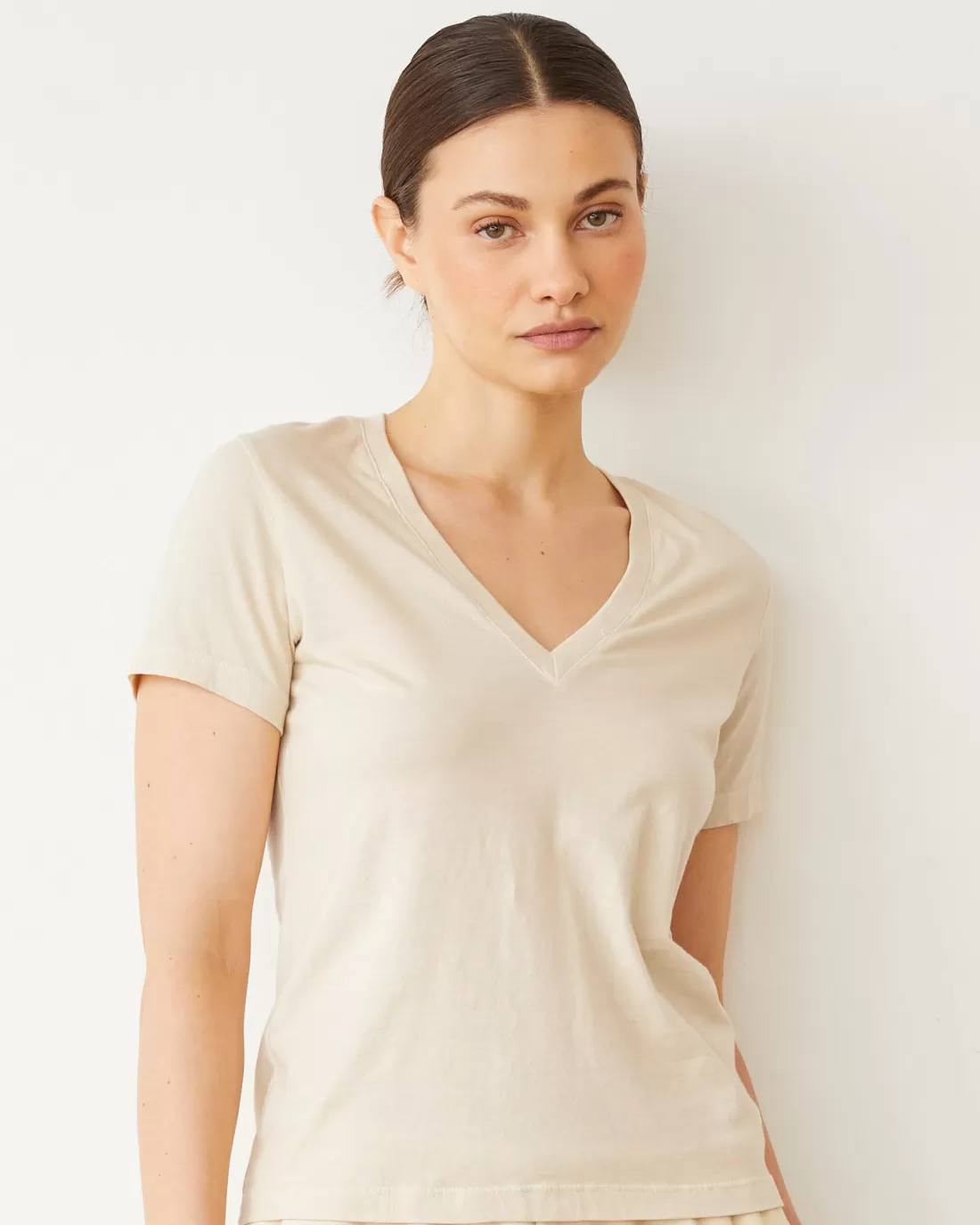 MONROW Tees*Basic V Neck NATURAL
