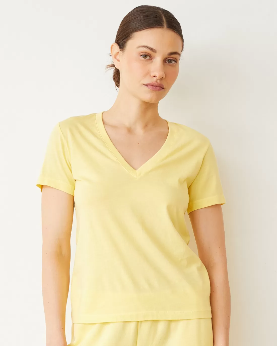 MONROW Tees*Basic V Neck LEMON