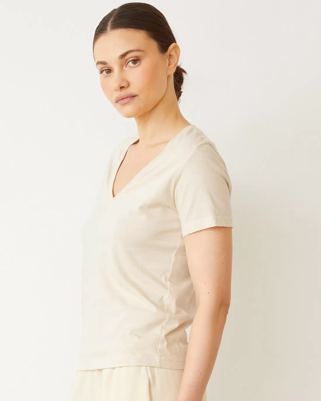 MONROW Tees*Basic V Neck NATURAL