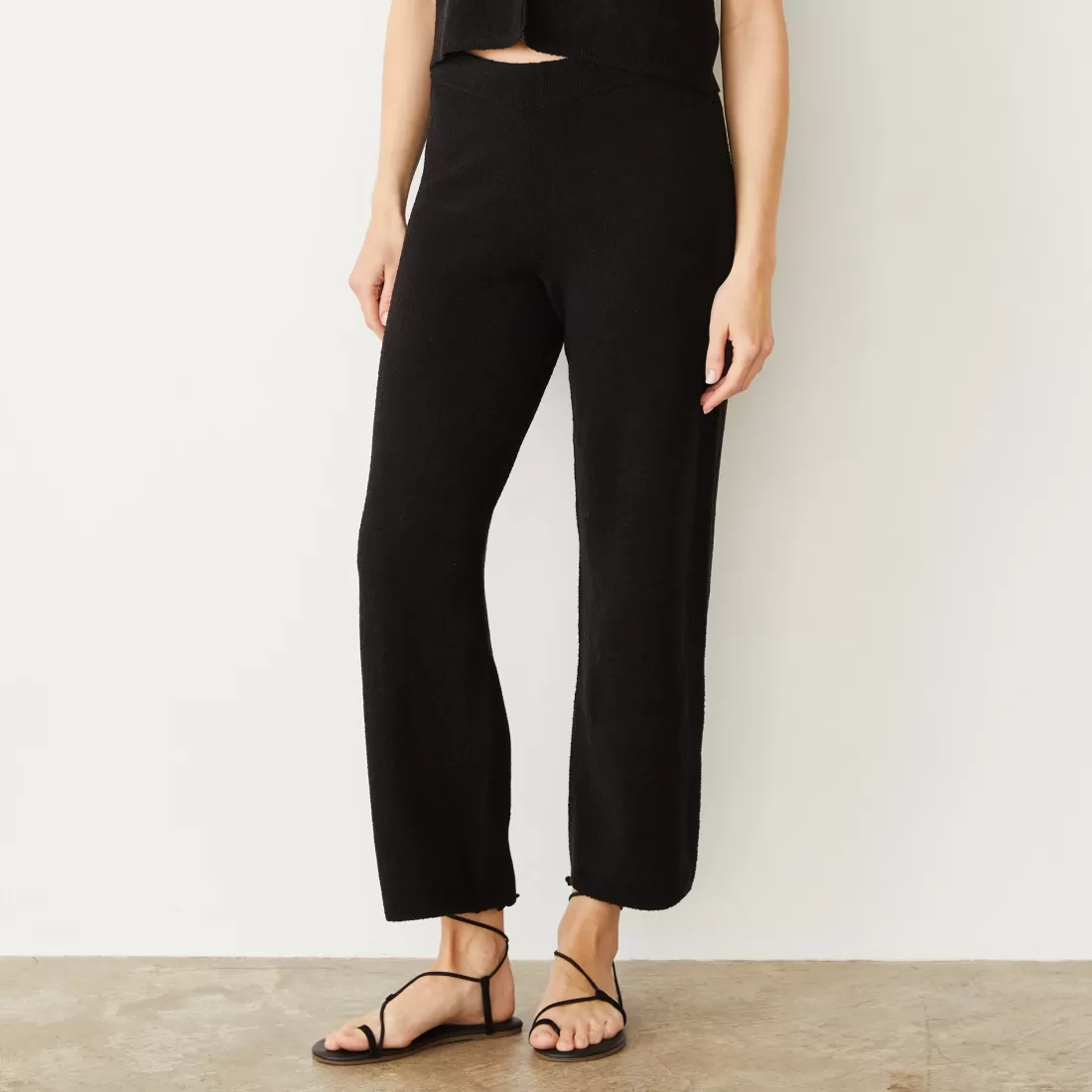 MONROW Pants*Boucle Knit Crop Pant BLACK