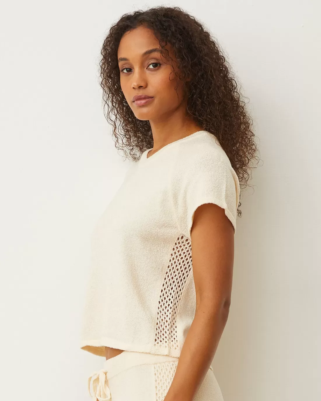 MONROW Tees*Boucle Knit V-neck CREAM