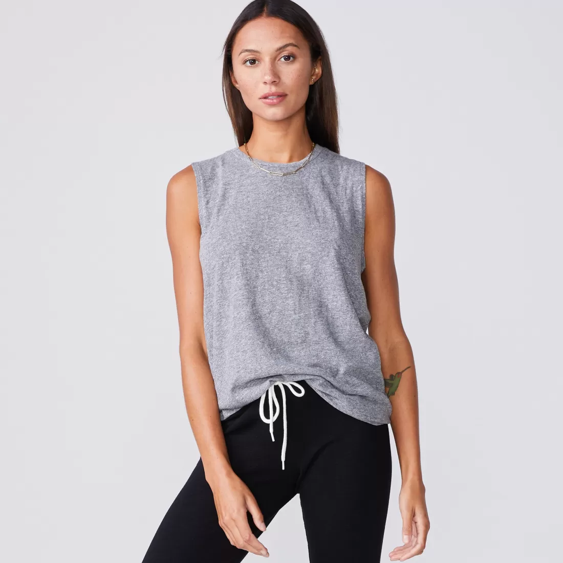 MONROW Tanks*Boyfriend Muscle Tank GRANITE