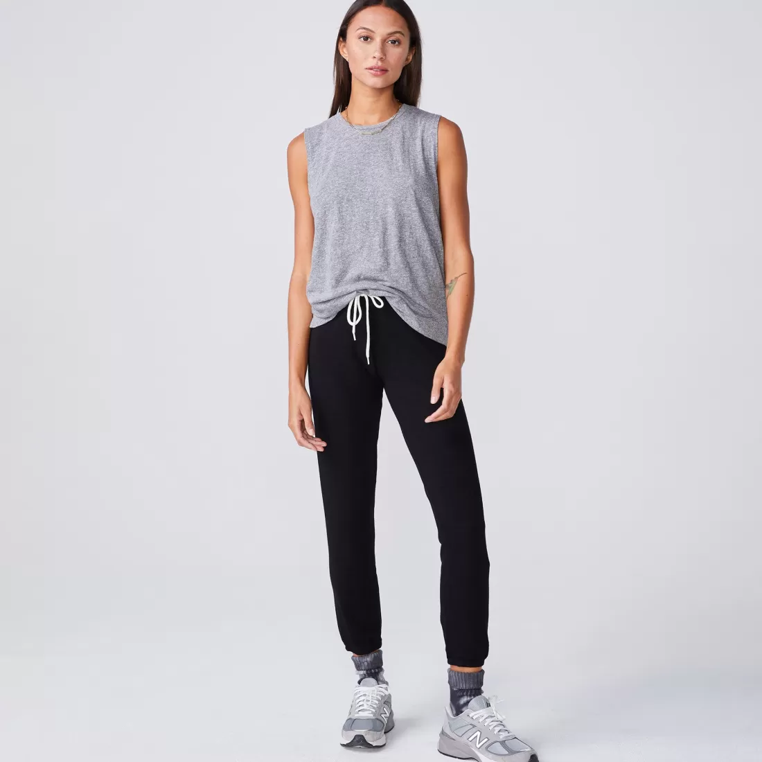 MONROW Tanks*Boyfriend Muscle Tank GRANITE