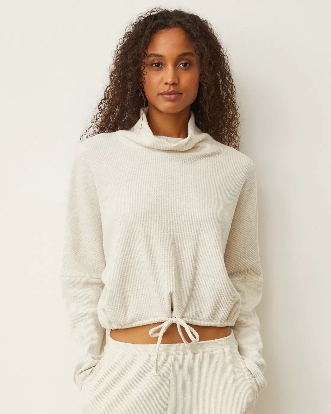 MONROW Sweatshirts*Brushed Thermal Drawcord Waist Sweatshirt ASH