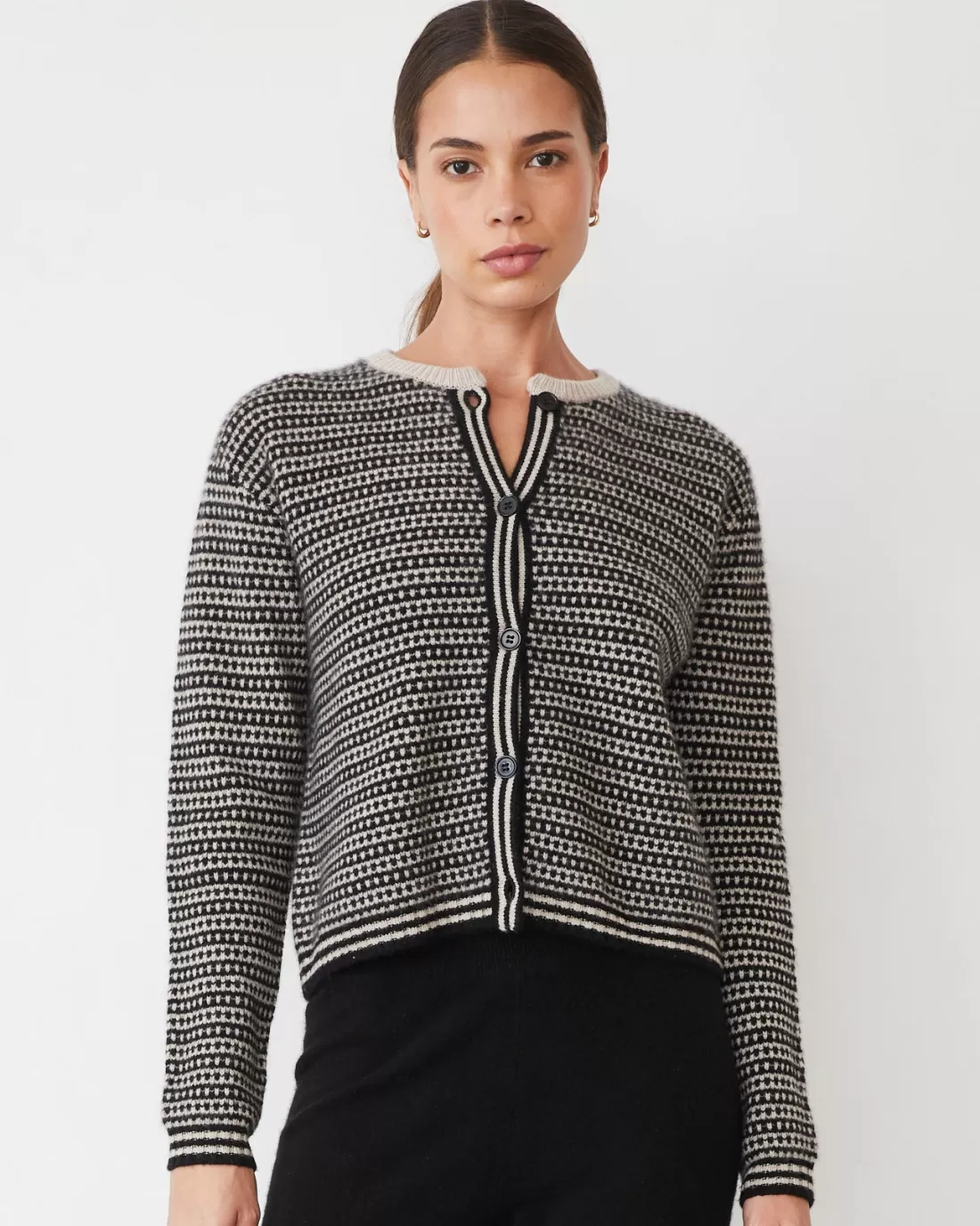 MONROW Travel Essentials | Jackets*Cashmere Cardigan CHALK/BLACKSTRIPE