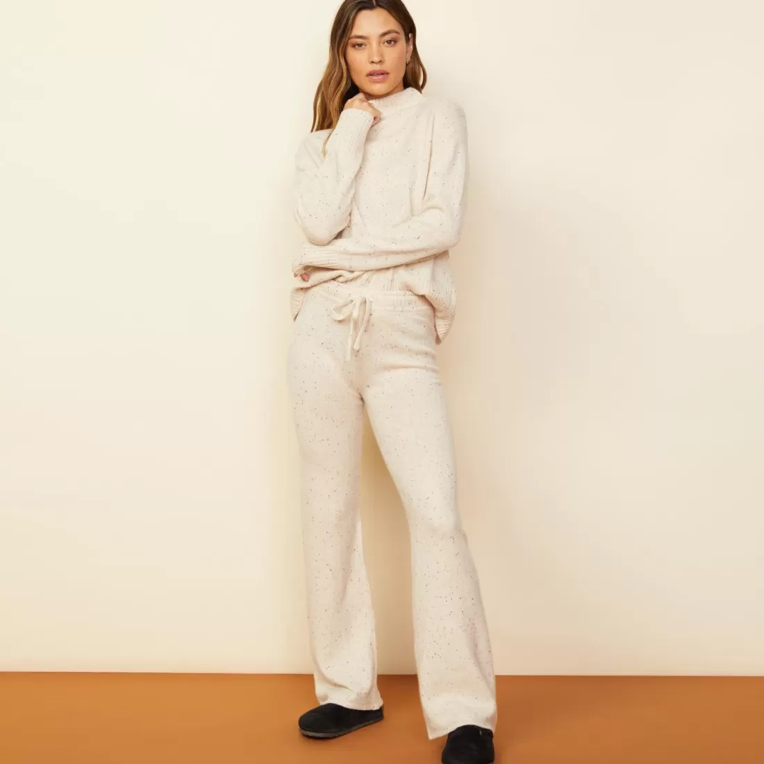 MONROW Sweatshirts*Cashmere Neps Mock Neck Sweatshirt CREAM