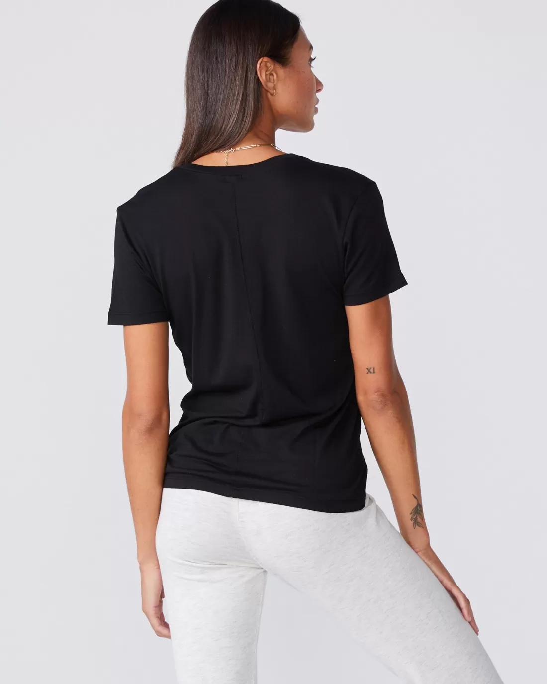 MONROW Tees*Cotton Modal Relaxed V Neck Tee - Color BLACK