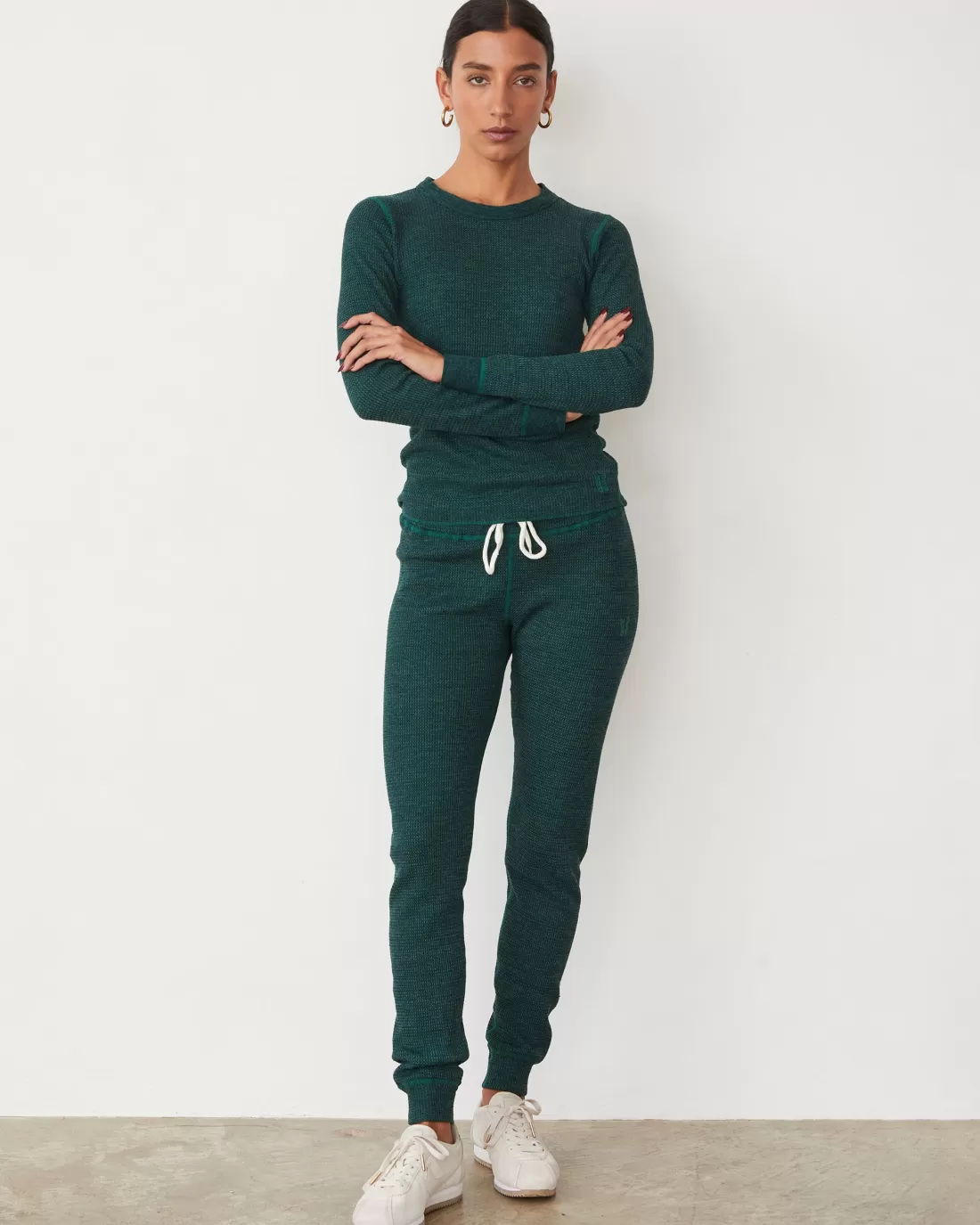 MONROW Sets | Sweats*Cozy Heather Thermal Cuff Sweat FOREST