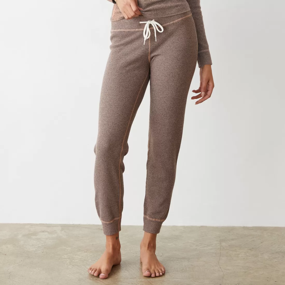MONROW Sweats*Cozy Heather Thermal Cuff Sweat PECAN