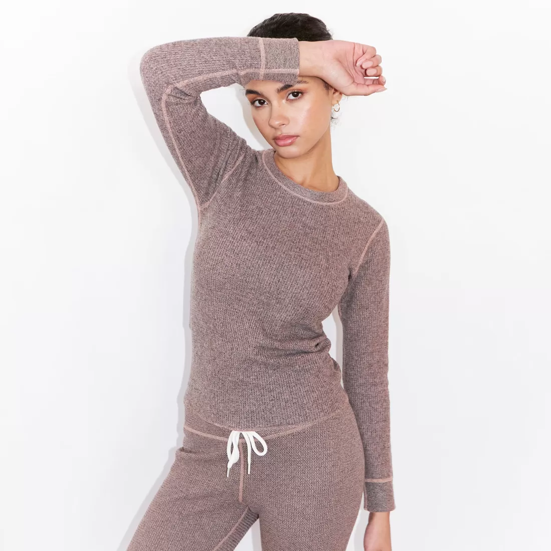 MONROW Long Sleeve*Cozy Heather Thermal Long Sleeve PECAN