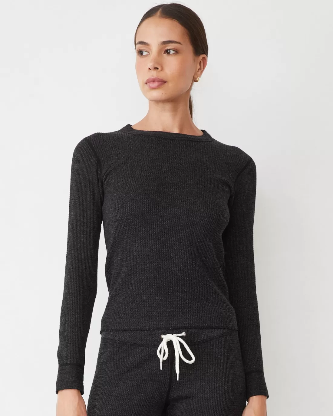 MONROW Long Sleeve*Cozy Heather Thermal Long Sleeve BLACK