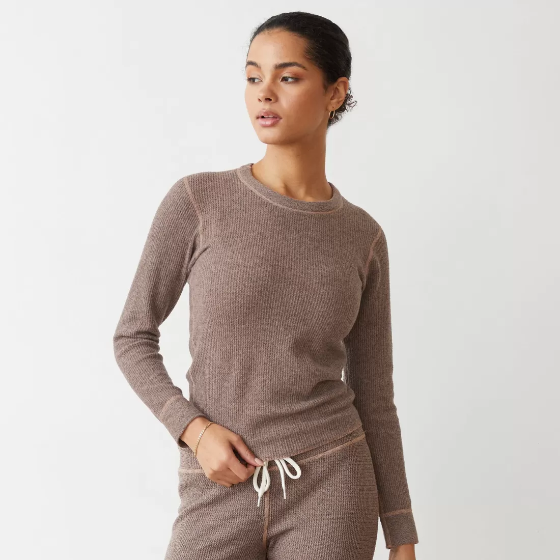MONROW Long Sleeve*Cozy Heather Thermal Long Sleeve PECAN