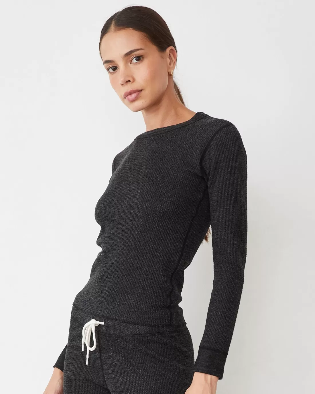 MONROW Long Sleeve*Cozy Heather Thermal Long Sleeve BLACK