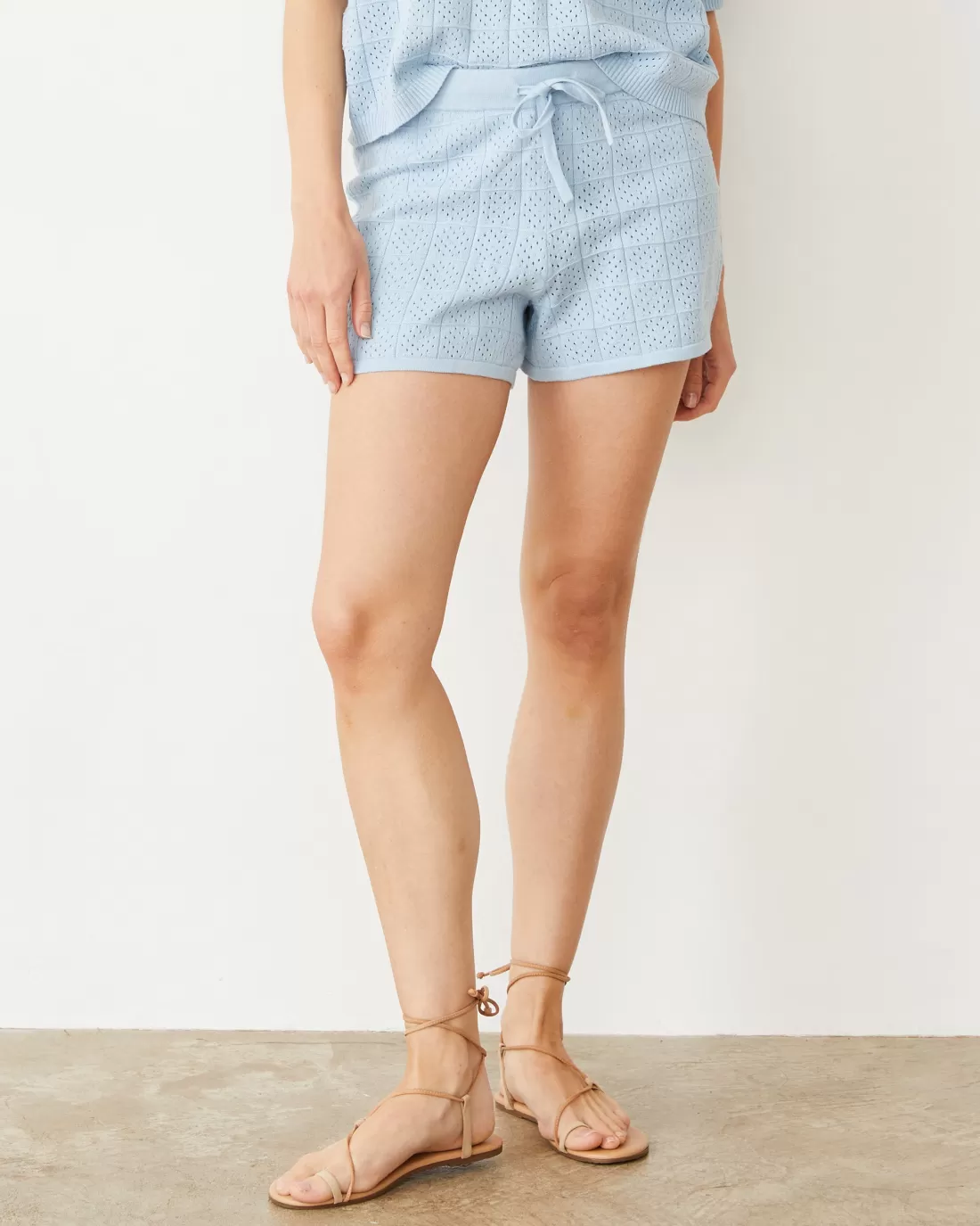 MONROW Shorts*Crochet Knit Short SOFTBLUE