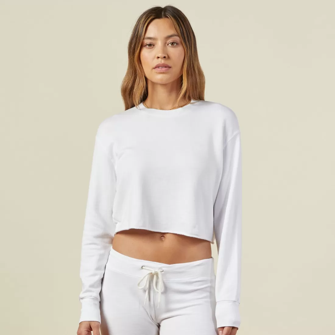 MONROW Sweatshirts*Cropped Boyfriend Sweatshirt WHITE