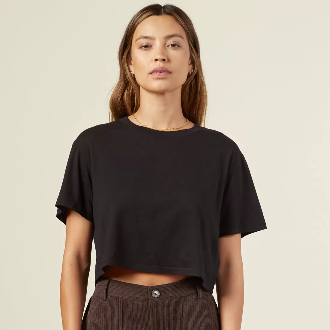 MONROW Tees*Cropped Ex-Boyfriend Crew BLACK