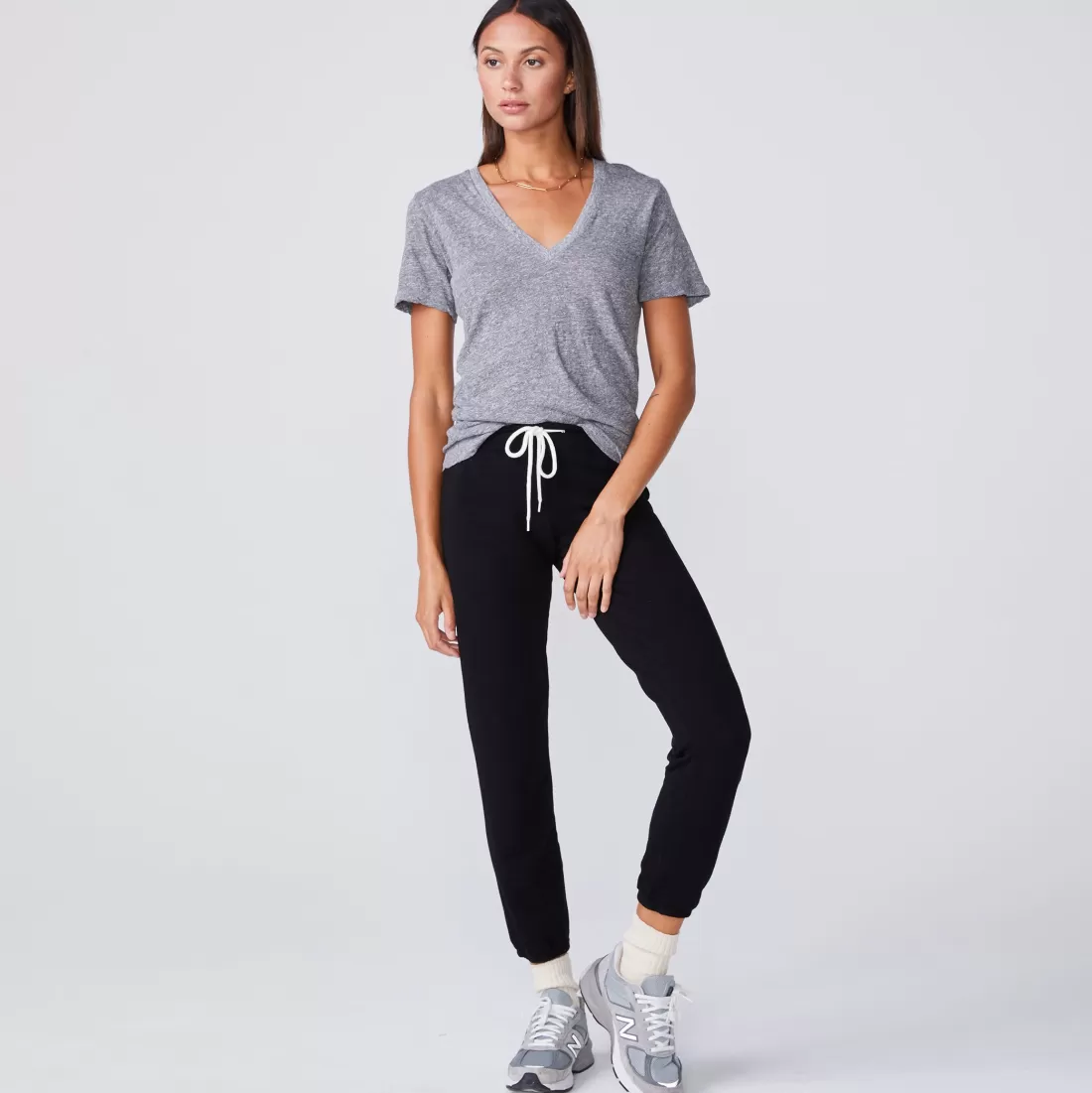 MONROW Tees*Fitted V Neck Tee - Color GRANITE