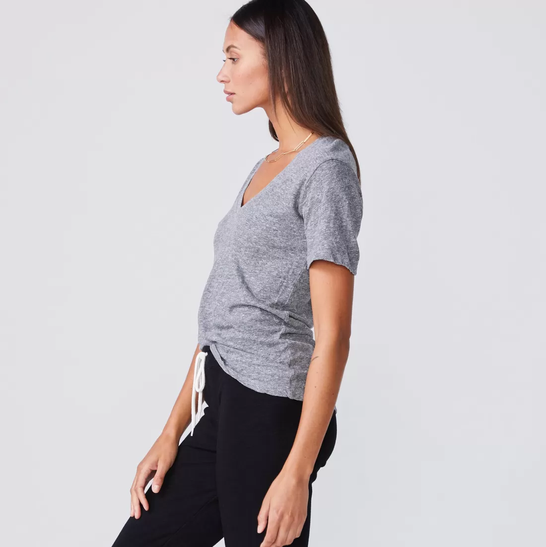 MONROW Tees*Fitted V Neck Tee - Color GRANITE