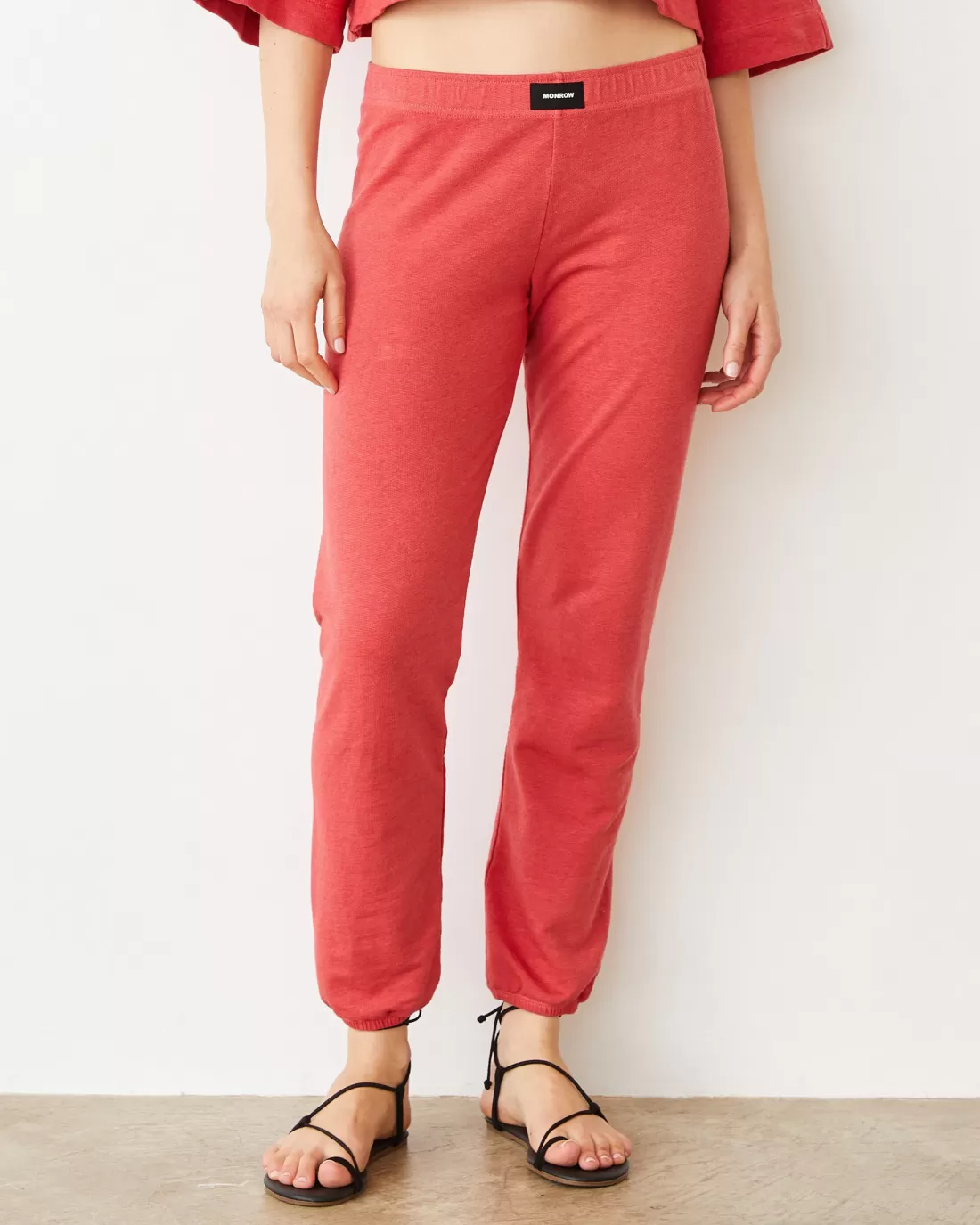 MONROW Terry | Sweats*French Terry Crop Elastic Waist Sweat CHERRY