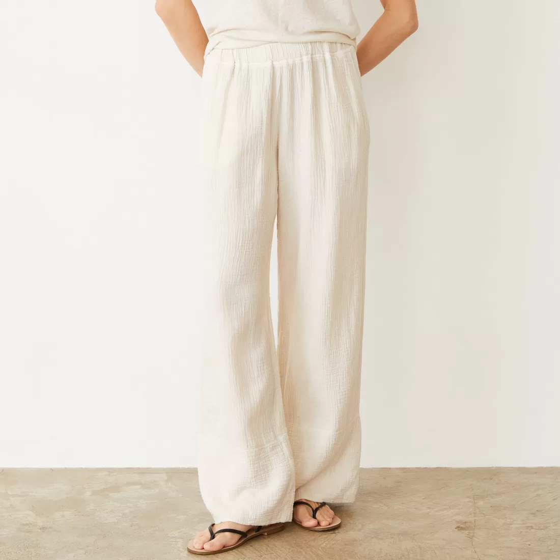 MONROW Pants*Gauze Wide Leg Pant PEARL