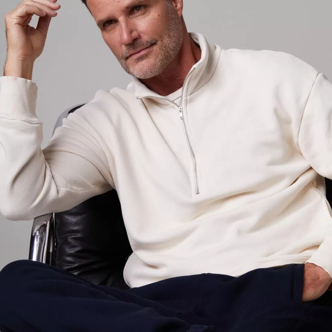 MONROW Mens Sale | Men's Sale*Half Zip Sweatshirt OFFWHITE