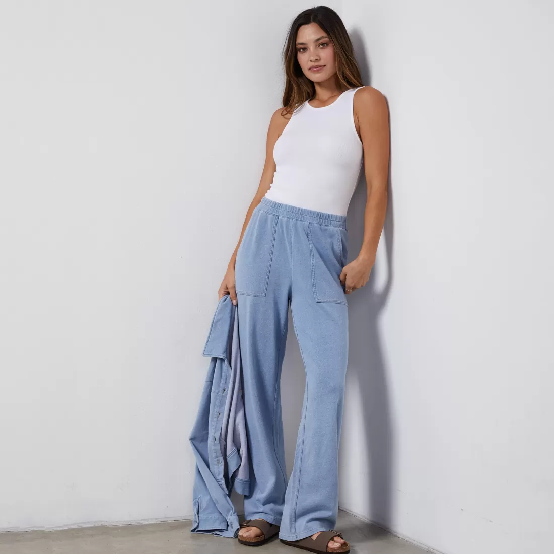 MONROW Pants*Indigo French Terry Pocket Pant LIGHTWASH