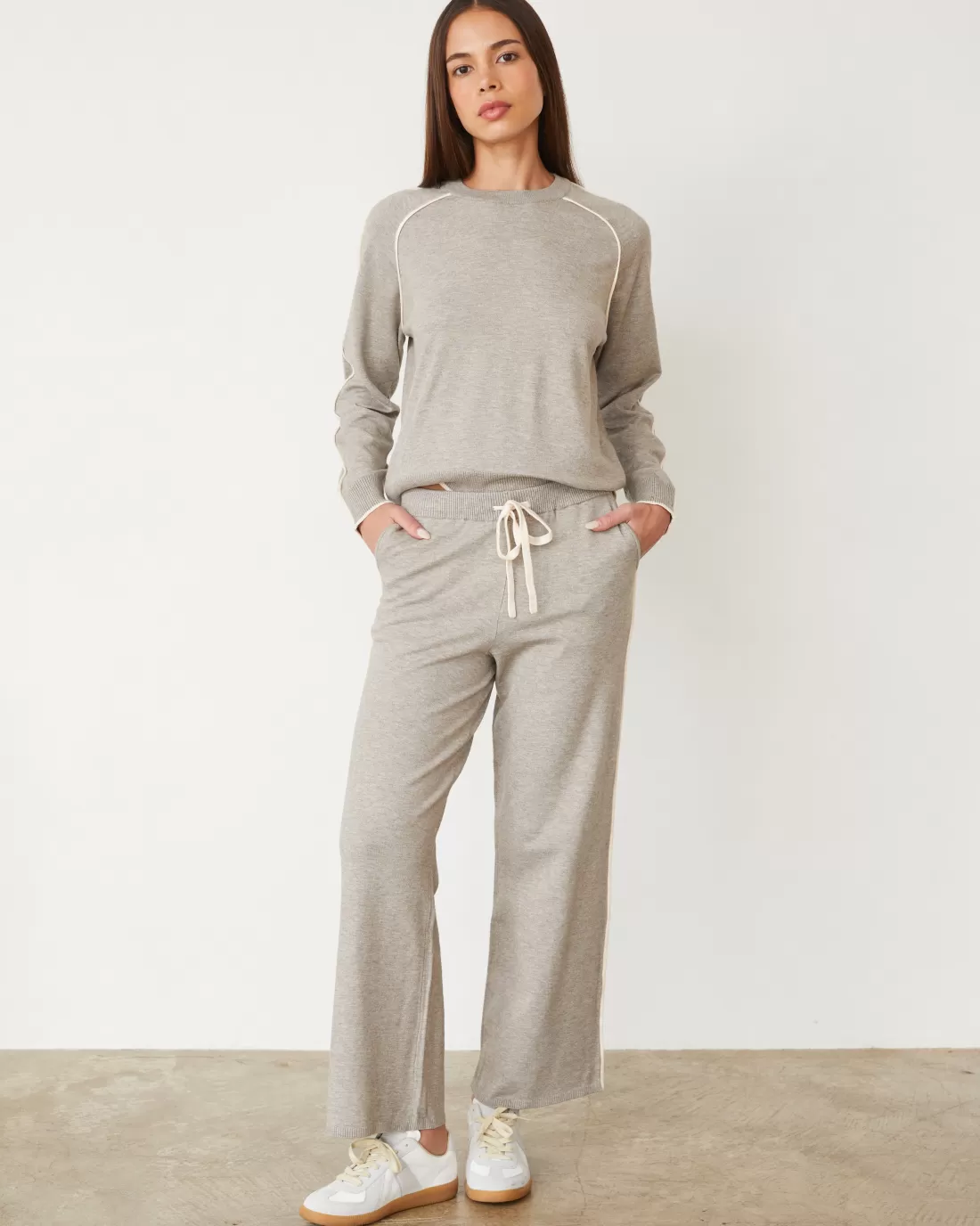 MONROW Soft Knit | Travel Essentials*Lightknit Pant With Contrast Piping HEATHERGREY