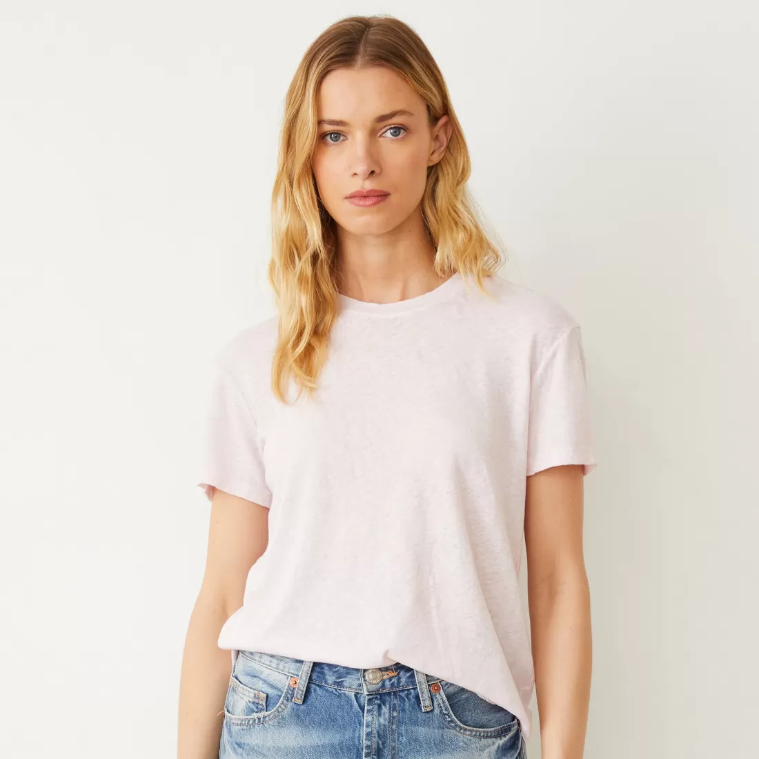 MONROW Tees*Linen Jersey Basic Crew Neck Tee PINKPEARL