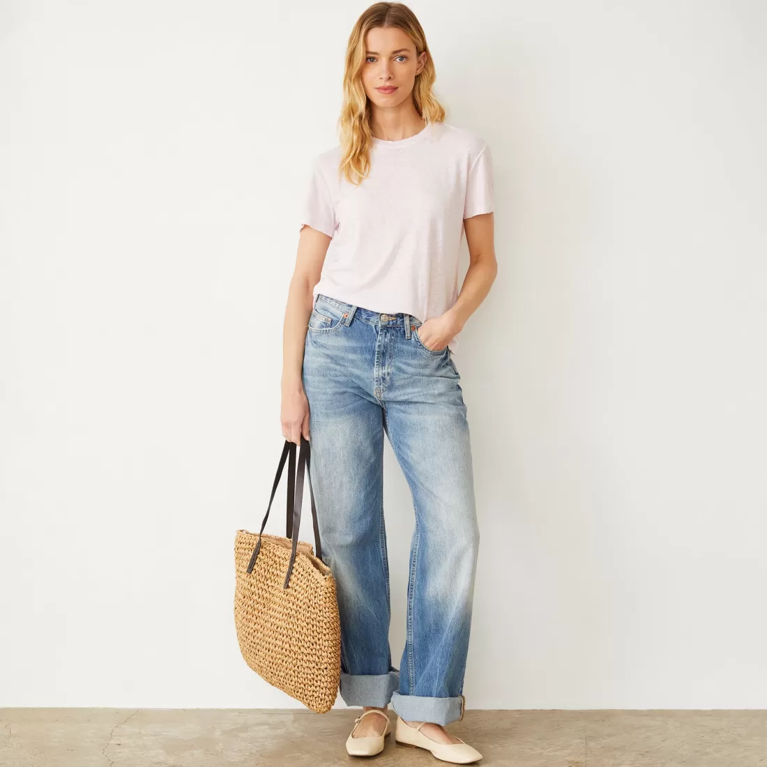 MONROW Tees*Linen Jersey Basic Crew Neck Tee PINKPEARL