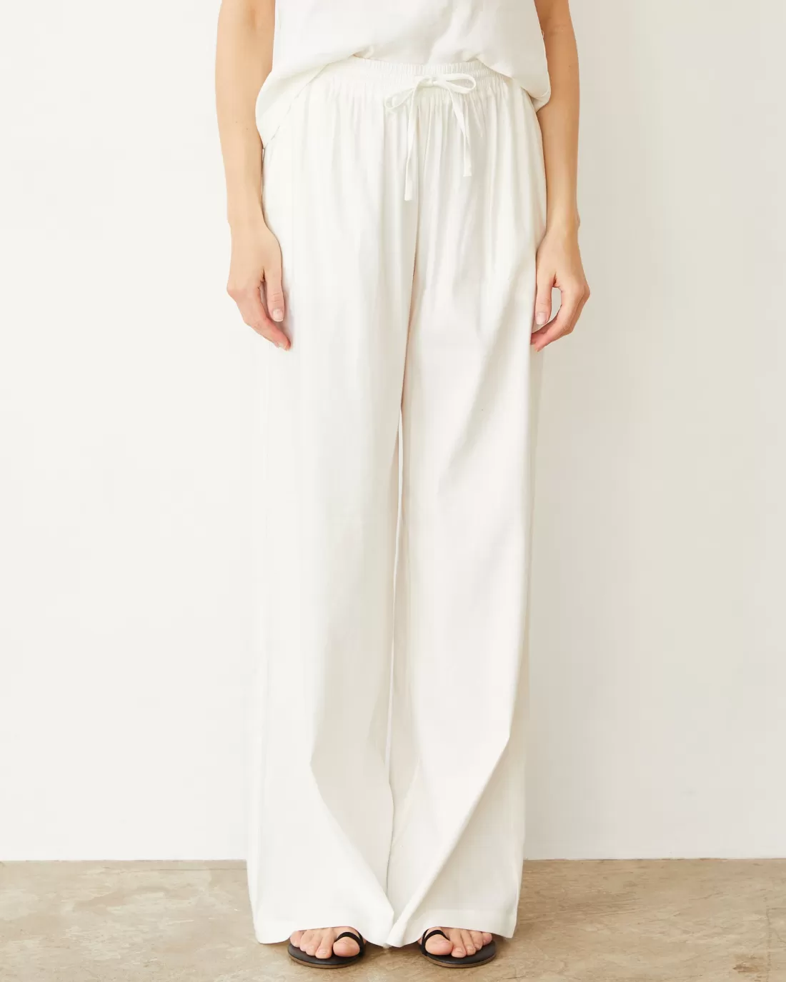 MONROW Pants*Linen Wide Leg Pant PEARL