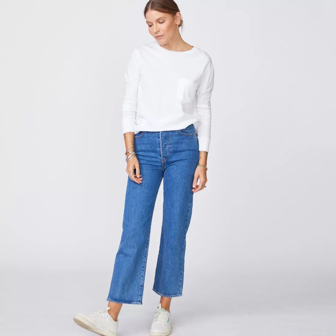MONROW Long Sleeve*Long Sleeve Ex-Boyfriend Pocket Crew WHITE