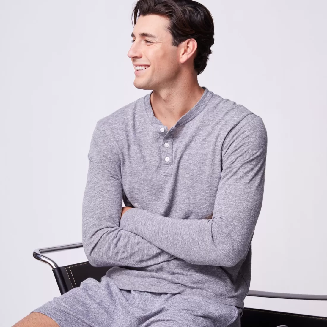 MONROW Men's Tops | Mens Sale*Long Sleeve Henley GRANITE