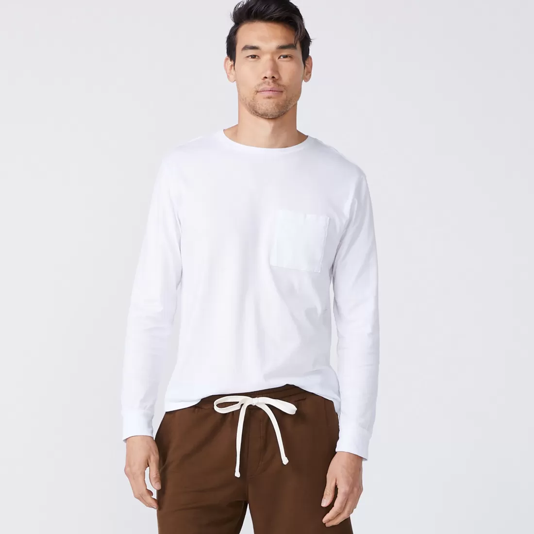 MONROW Men's Tops | Mens Sale*Long Sleeve Pocket Crew WHITE