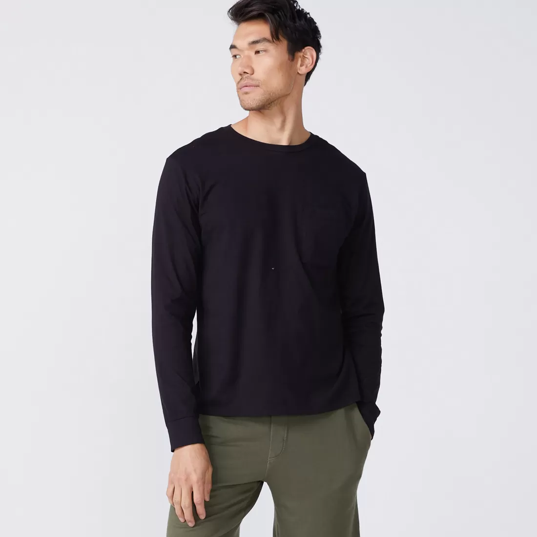 MONROW Men's Tops | Mens Sale*Long Sleeve Pocket Crew BLACK
