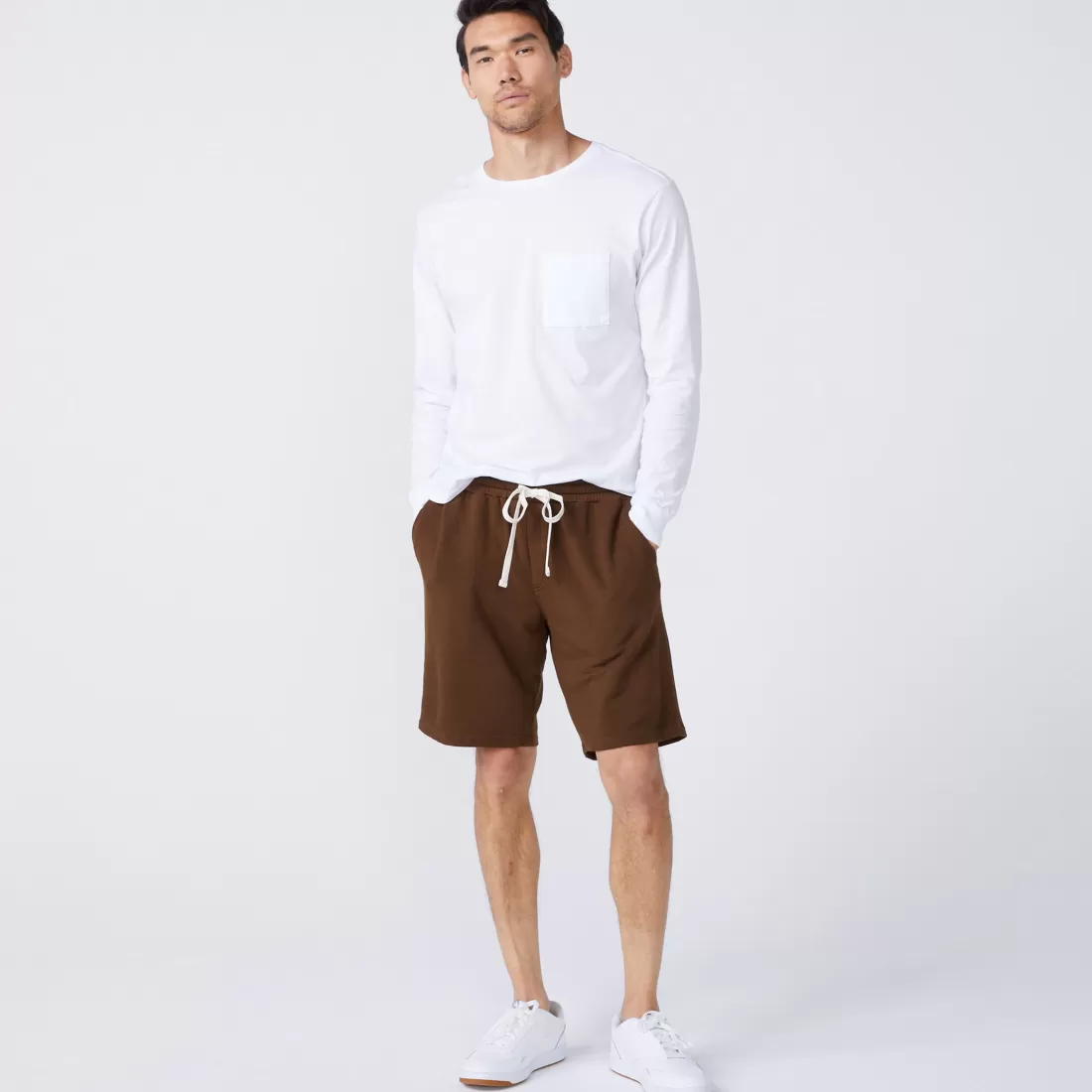 MONROW Men's Tops | Mens Sale*Long Sleeve Pocket Crew WHITE