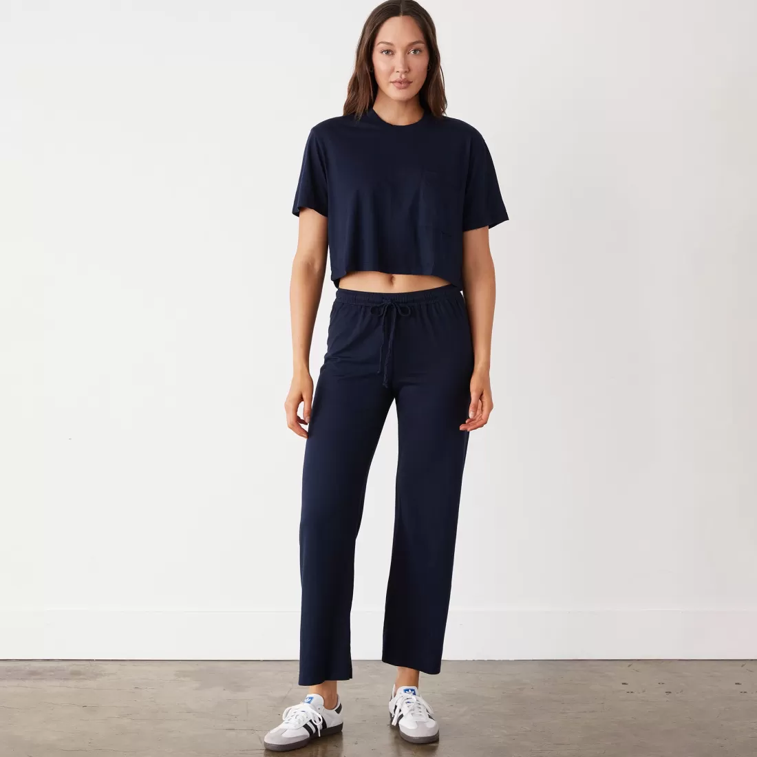 MONROW Sweats*Organic Jersey Crop Pant DARKNAVY