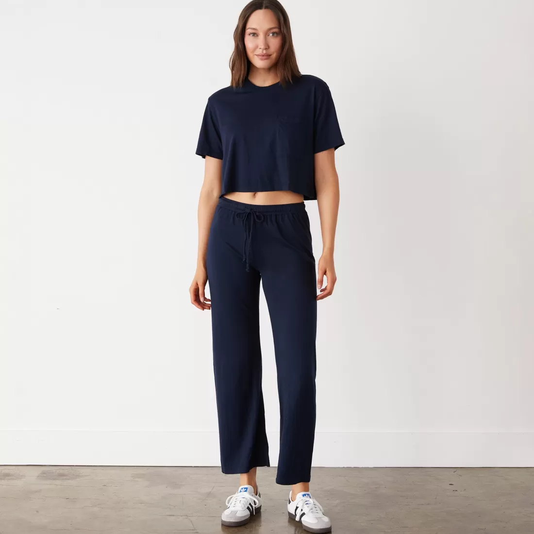 MONROW Tees*Organic Jersey Crop Pocket Tee DARKNAVY