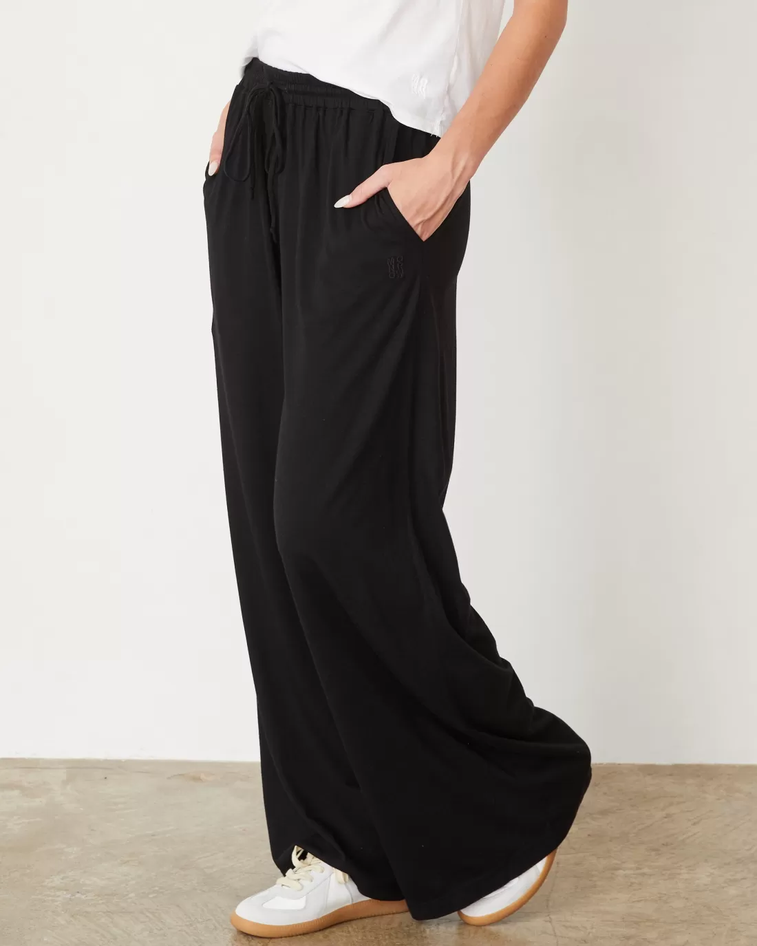 MONROW Travel Essentials | Sweats*Organic Jersey Wide Leg Pant BLACK