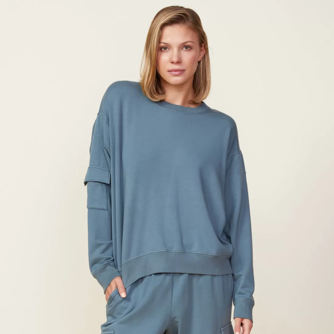 MONROW Sweatshirts*Patch Pocket Sweatshirt GREENGREY