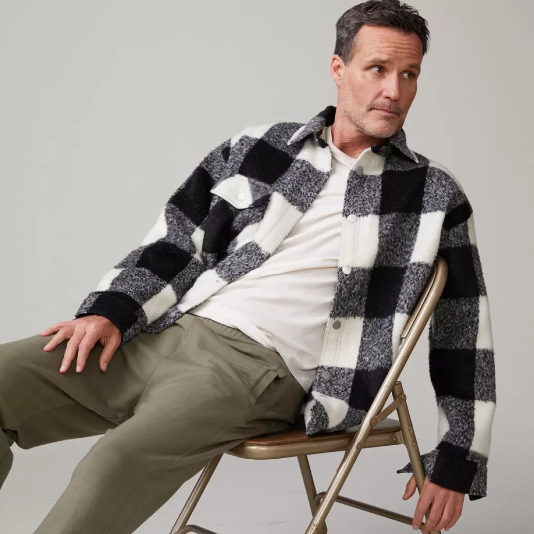 MONROW Mens Sale | Men's Sale*Plaid Flannel Shacket BLACK/NATURAL