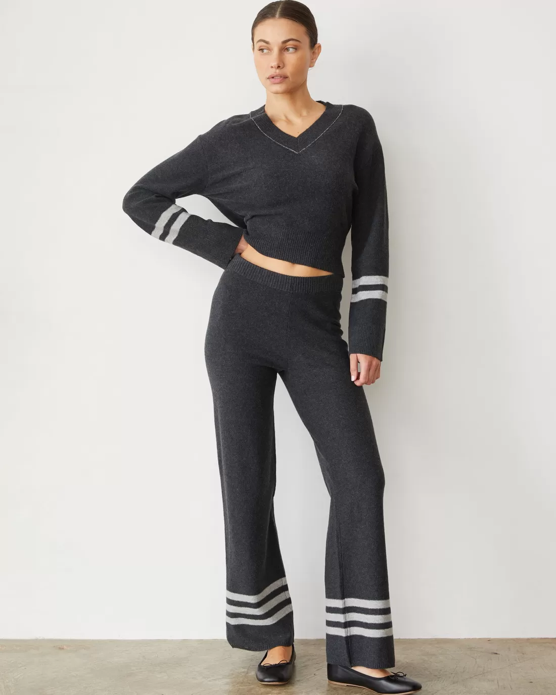 MONROW Sets | Sweats*Plush Stripe Straight Leg Sweat FADEDBLACK