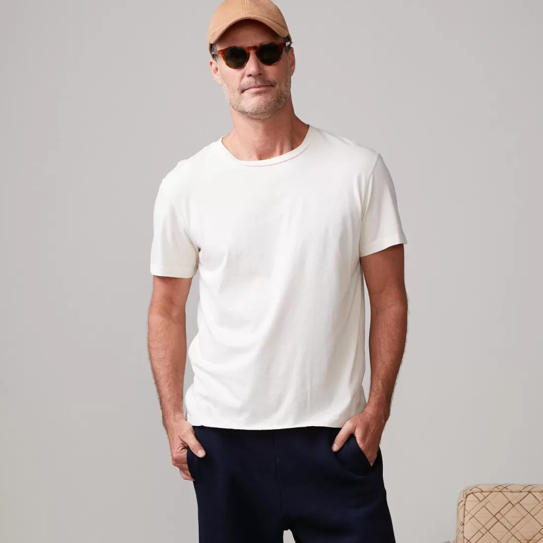 MONROW Men's Tops*Relaxed Crew OFFWHITE