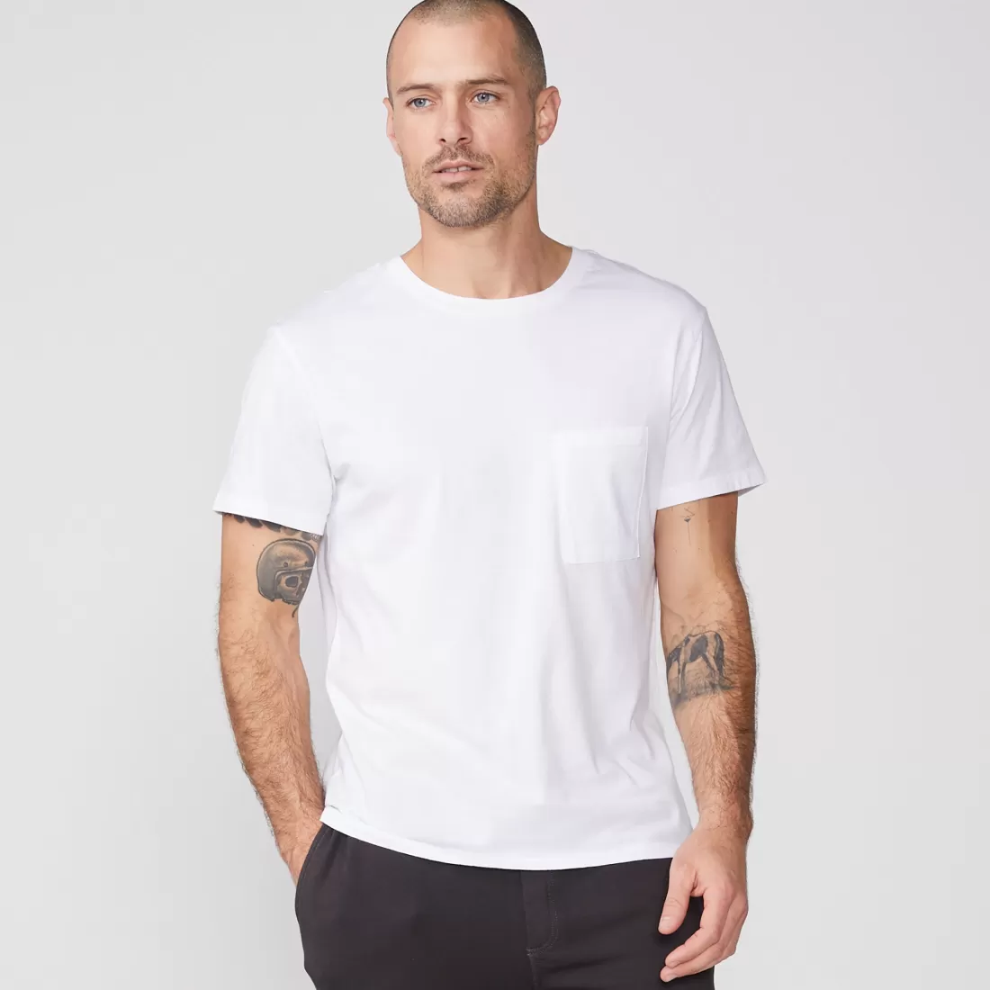 MONROW Men's Tops*Relaxed Pocket Crew WHITE