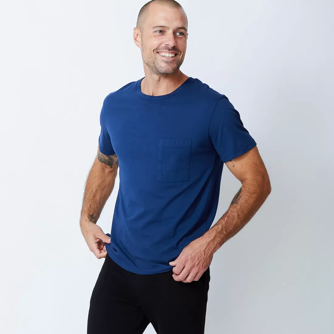 MONROW Men's Tops | Mens Sale*Relaxed Pocket Crew NAVYBLUE